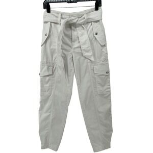 Lauren Ralph Lauren Cargo Pants Womens 0 White Belted High Rise Stretch Cotton